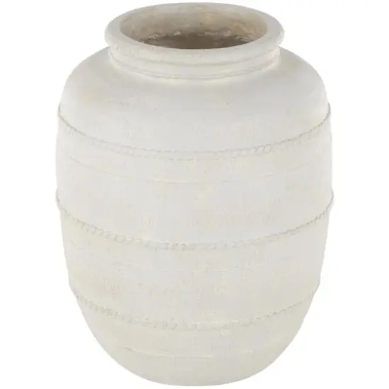 18" Cream Distressed Stone Vase with Raised Braided Accents {1}