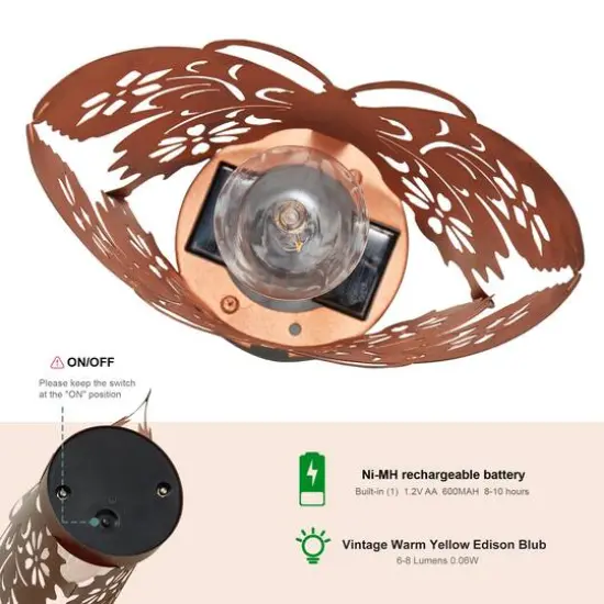 Glitzhome® 9" Metal Flying Butterfly Silhouette Solar Powdered Edison Bulb Outdoor Lanterns, 2ct. {8}