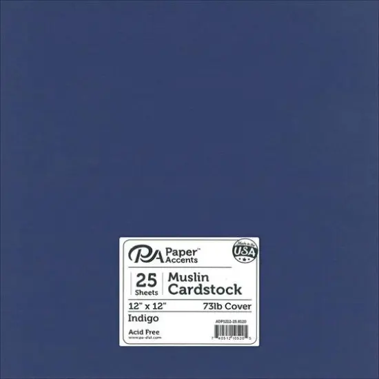 PA Paper&trade; Accents 12" x 12" Muslin 73lb. Cardstock, 25 Sheets Indigo {1}