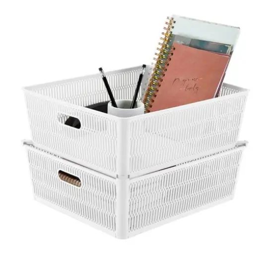 Simplify Slide 2 Stack It Shallow Tote Baskets, 2ct. White {15}