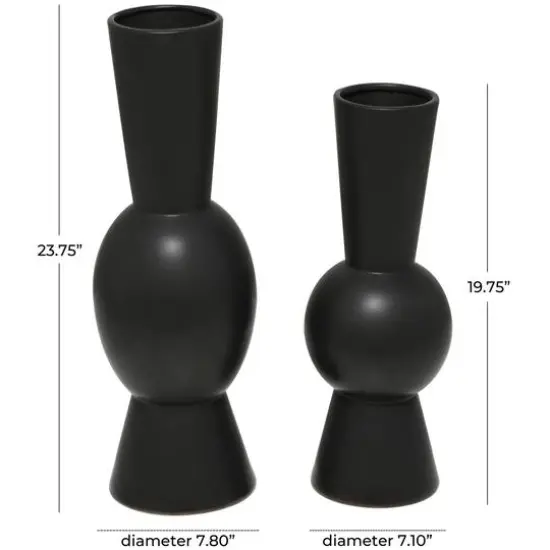 Ceramic Fluted Round Abstract Vase Set Black {6}