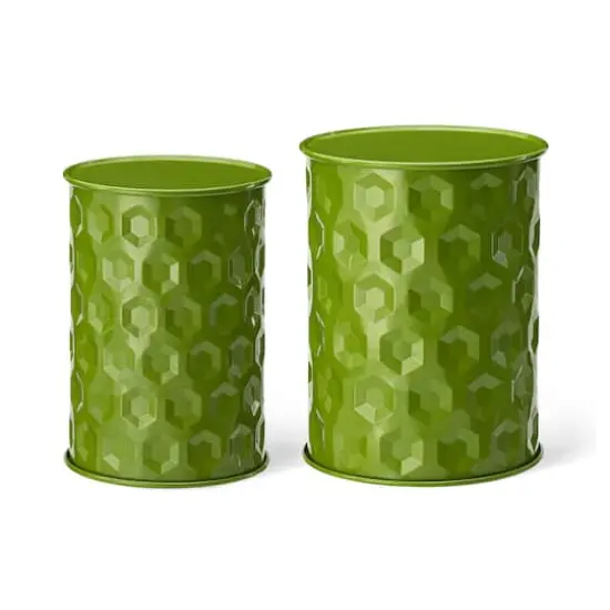 Glitzhome&reg; Multifunctional Embossed Honeycomb Texture Metal Garden Stool Set Green {1}