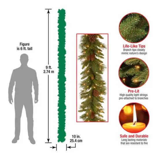 9' x 10" Pre-lit Pine Cone Artificial Christmas Garland with 50 Clear Lights-UL {7}