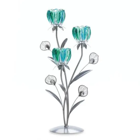 18.5'' Triple Peacock Bloom Candleholder {1}