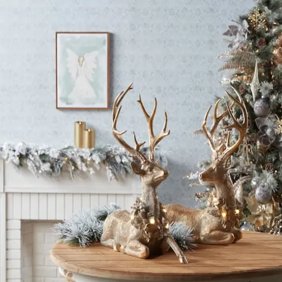 Gold Lounging Deer LED Figurine Set, 21" & 21.75" {5}