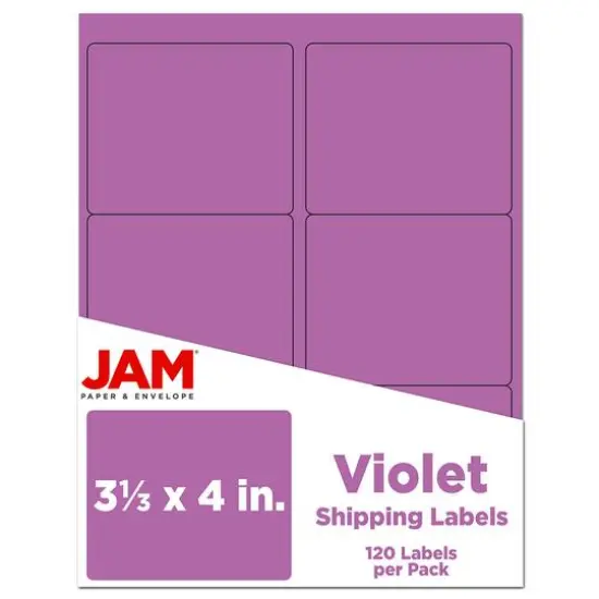 JAM Paper Adhesive Shipping Labels, 3.33" x 4" Violet {1}