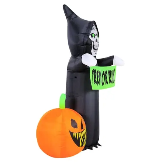 5.5ft. Inflatable Halloween Light Up Trick-or-Treating Reaper & Pumpkin Scene {3}