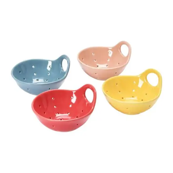 Hello Honey® 5" Rustic Stoneware Fruit Strainer Berry Bowls, 4ct. {1}
