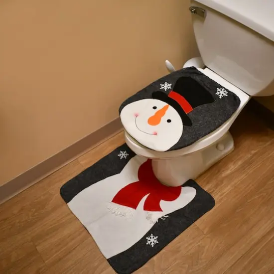Holiday Snowman Bathroom Seat & Floor Cover Set {3}