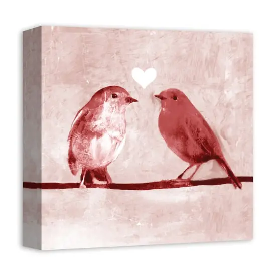 Pink Love Birds 12" x 12" Canvas Wall Art {3}