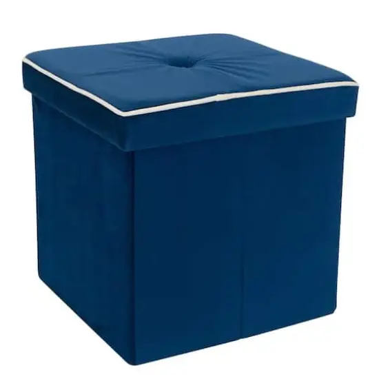 Simplify Collapsible Velvet Storage Ottoman Navy {1}