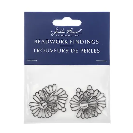John Bead 28mm Silver Flower Beadwork Pendants, 4ct. {5}