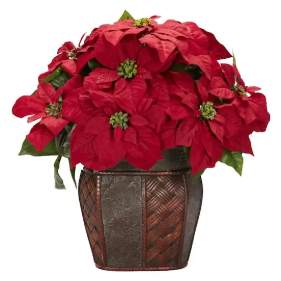 18" Potted Poinsettia with Decorative Vase {1}