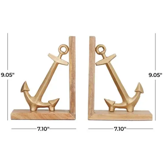 9" Gold Aluminum Anchor Bookends Set {6}