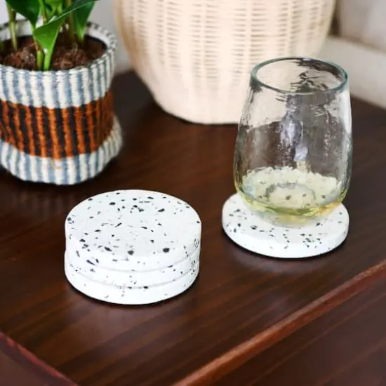 Hello Honey&reg; White Round Terrazzo Coaster Set {3}