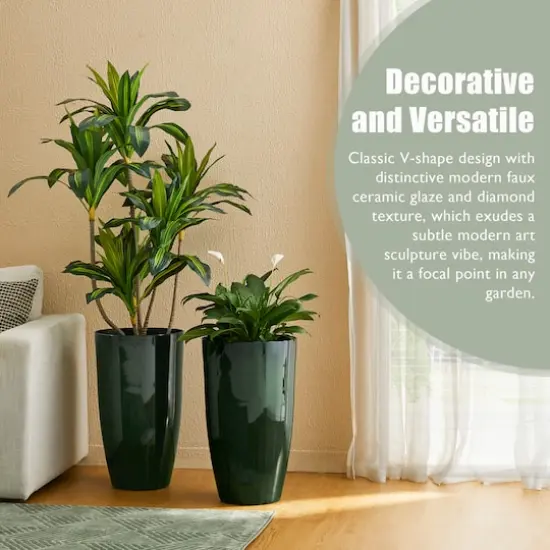 Glitzhome® 23.5" Gradient Green Faux Ceramic Tall Plastic Planters, 2ct. {7}