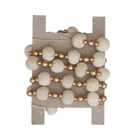 Hello Honey&reg; 6ft. Cream & Gold Handmade Wool Felt Ball & Plastic Bead Garland {3}