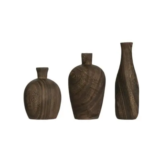 Hello Honey&reg; Brown Paulownia Wood Vase with Black Charred Finish Set {1}