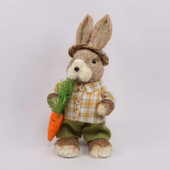 14" Brown & Yellow Rustic Boy Rabbit with Carrot Standing Easter Figure {3}