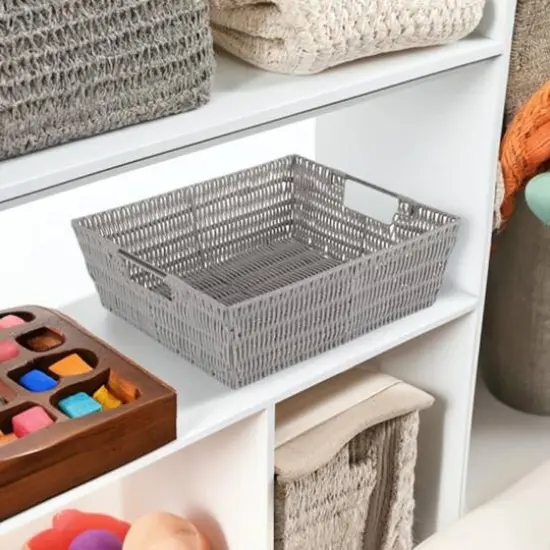 Simplify Gray Shelf Storage Rattan Tote Basket {6}
