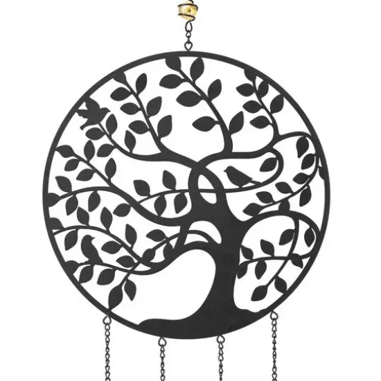 Glitzhome&reg; Matte Black Metal Tree of Life Windchime with Bells {8}
