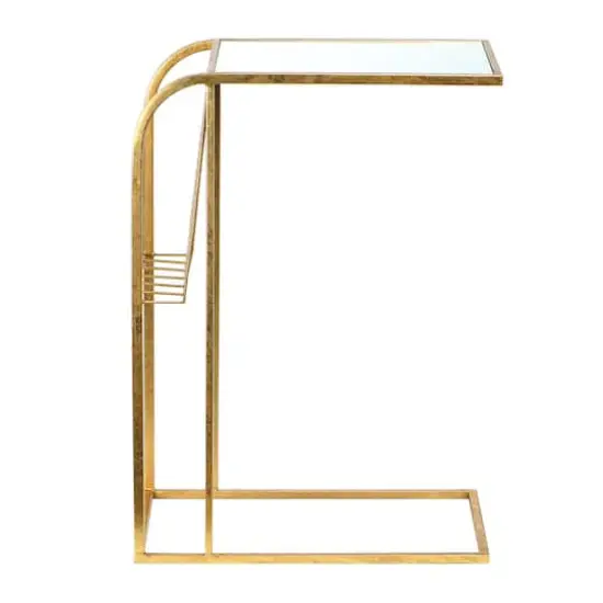 Hello Honey&reg; 28'' Gold Metal Side Table with Magazine Rack and Glass Top {1}