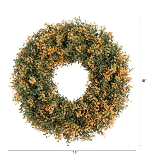 18in. Pre-Lit Autumn Boxwood Artificial Fall Wreath with 25 Warm White LED Lights {3}
