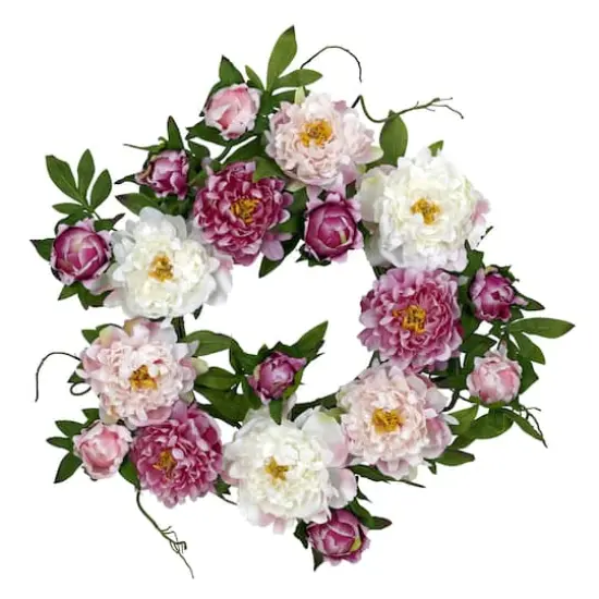 22" White and Pink Peony Wreath {1}