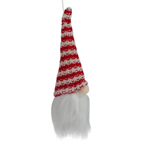 8" Red & White Knit Gnome Head LED Ornament {3}