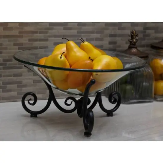 Clear Glass and Metal Traditional Serving Bowl, 8" x 17" x 17" {9}