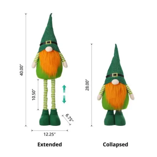 Glitzhome&reg; 40" St. Patrick's Telescoped Fabric Standing Gnome D&eacute;cor {6}