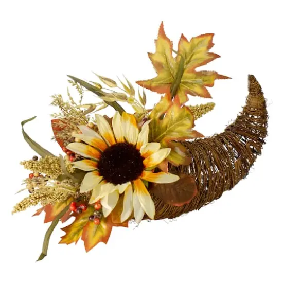 12" Fall Harvest Sunflower & Pumpkin Cornucopia Decoration {1}
