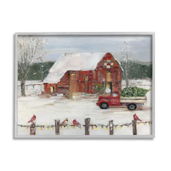 Stupell Industries Holiday Barn Winter Scene Framed Giclee Art Gray {1}