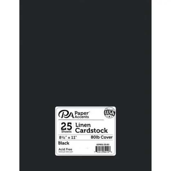 PA Paper&trade; Accents 8.5" x 11" 80lb. Linen Cardstock, 25 Sheets Black {1}