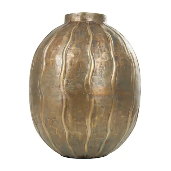 12" Brass Metal Snakeskin Inspired Vase with Dimensional Wavy Accents {4}