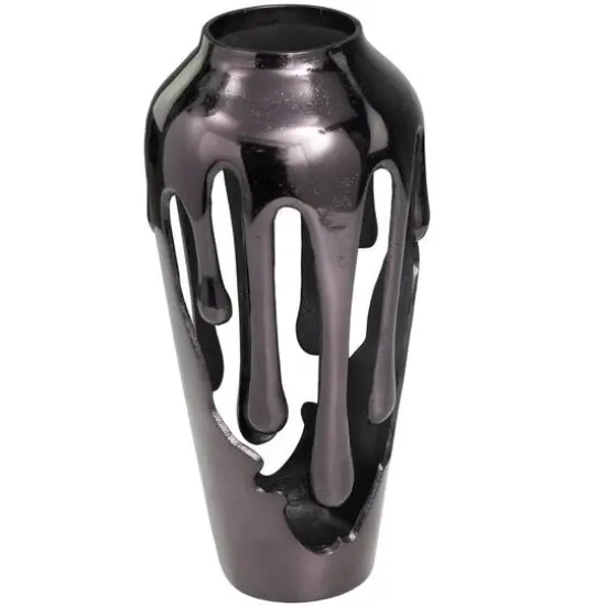 15" Black Aluminum Drip Vase with Melting Designed Body {1}