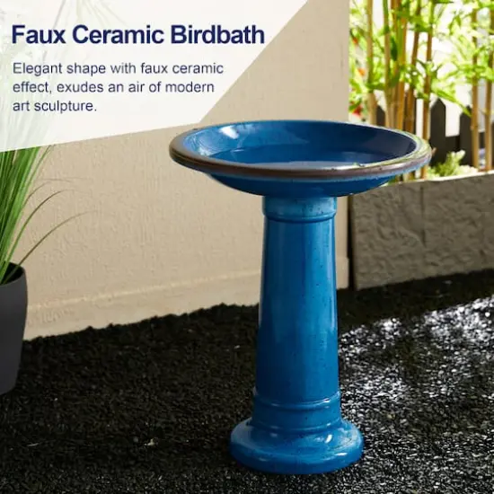 Glitzhome&reg; 21.5" Faux Ceramic Tall Pedestal Birdbath Cobalt Blue {4}