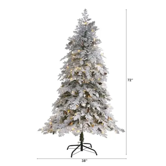 6ft. Pre-Lit Flocked Montana Down Swept Spruce Artificial Christmas Tree with Clear LED Lights {3}