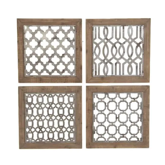 19" Brown Wood Farmhouse Abstract Wall Decor, 4ct. {1}