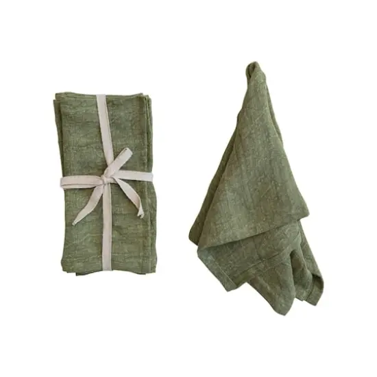 Hello Honey® Large Green Stonewashed Linen Cocktail Napkin Set {4}
