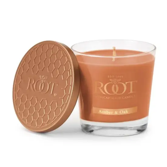 Root Candles 6.3oz. Small Scented Honeycomb Veriglass Jar Candle Amber and Oak {1}