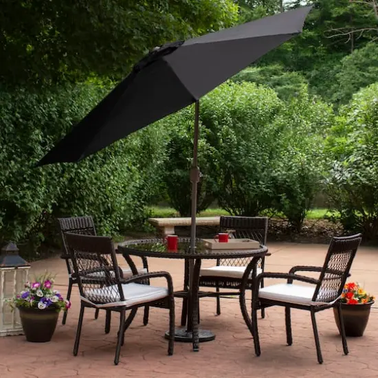 9ft. Outdoor Patio Market Umbrella with Hand Crank & Tilt Black/Brown {4}