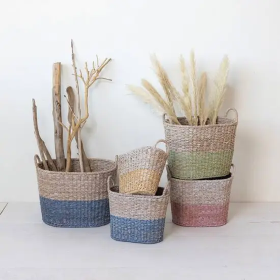 Hello Honey&reg; Multicolor Oval Woven Water Hyacinth & Rattan Dip-Dyed Basket Set {3}