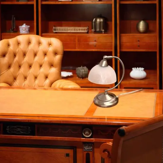 Elegant Designs 13" Brushed Nickel Banker's Desk Lamp with Touch Base {5}