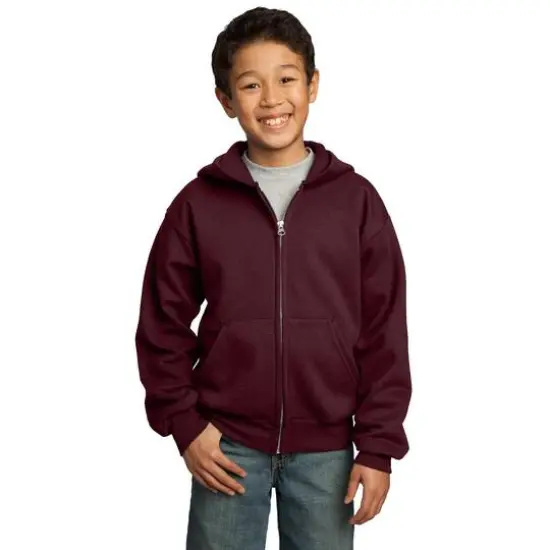 Port & Company&reg; Youth Core Fleece Full-Zip Hooded Sweatshirt Maroon {4}