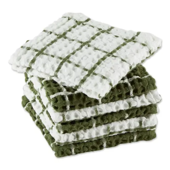 DII® Windowpane Oversized Washed Waffle Dishcloth Set Green/White {4}