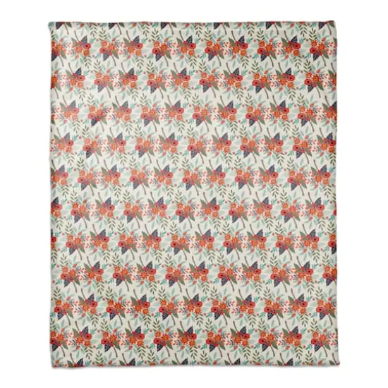 White Throw Blanket with Orange Floral Pattern {3}