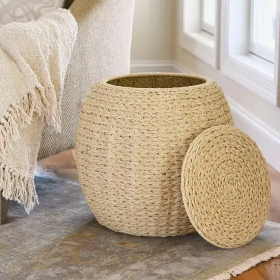 Household Essentials 19" Woven Storage End Table White {4}