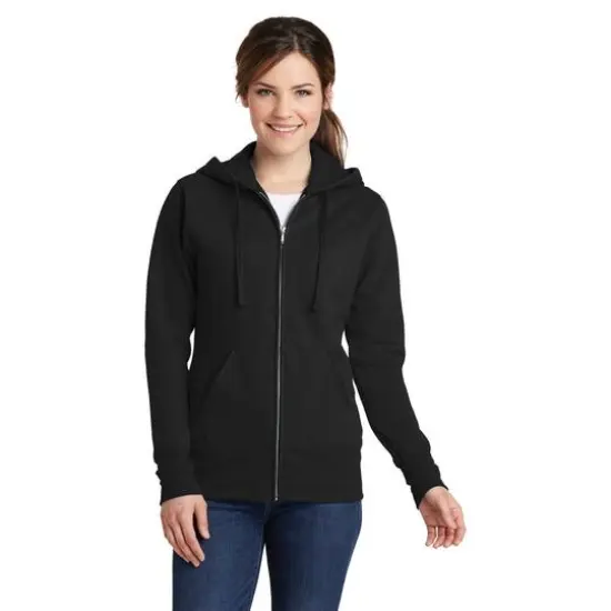 Port & Company® Ladies Core Fleece Full-Zip Hooded Sweatshirt Jet Black {3}