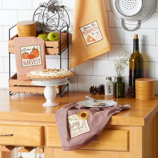 DII&reg; Autumn Gingham Embellished Dishtowel Set {4}